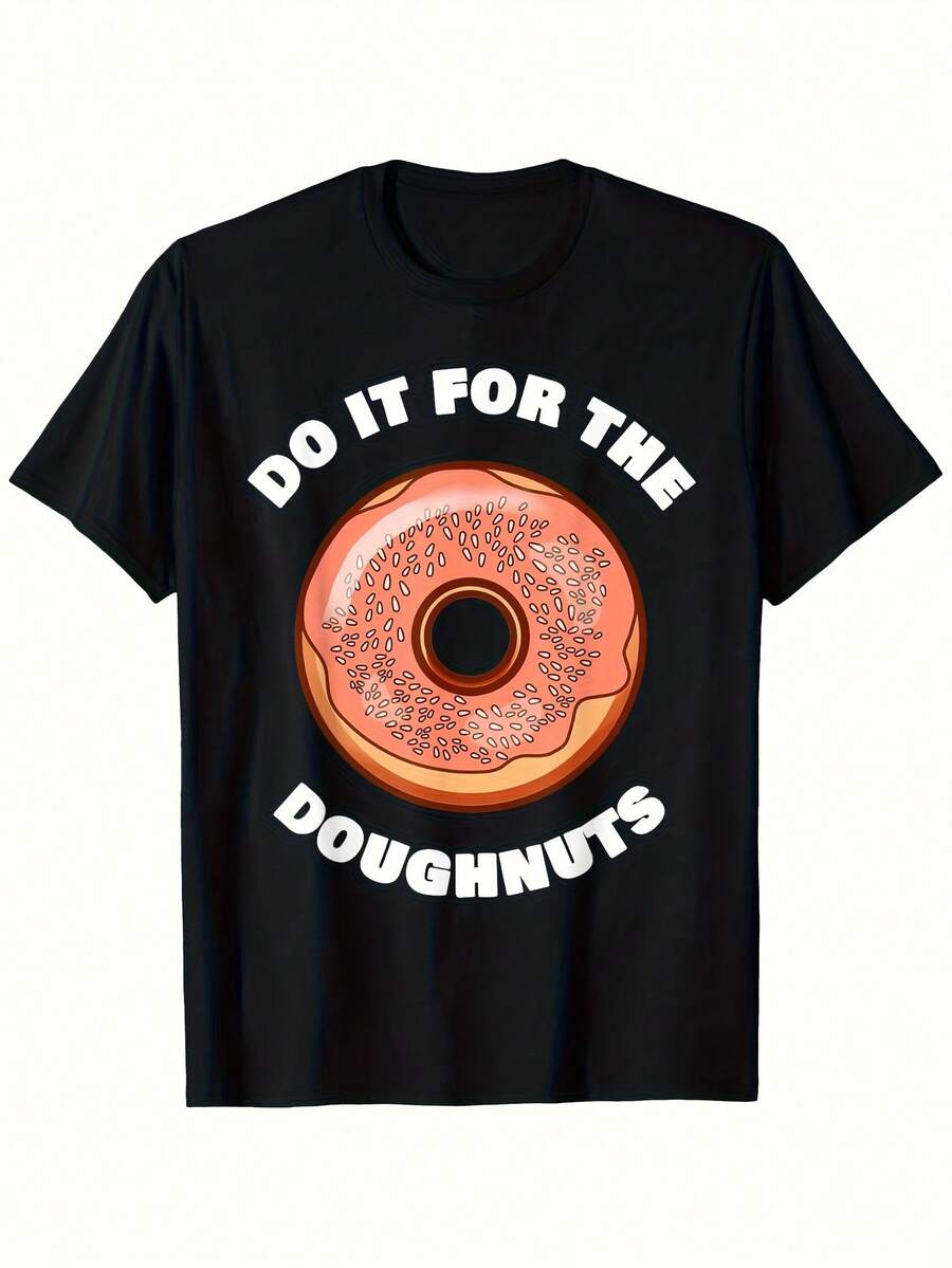 Camiseta de donut para hombre - Estampado gráfico "Do It for The Doughnu" con chispas de colores y diseño de donut glaseado - 100 % algodón, 180 g, tejido transpirable - Camiseta informal de cuello redondo tallas S-XXXL (negro) - Noviembre - Negro 1 - Ver 1