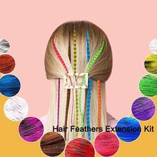 合成羽毛接发套装 - 50 片合成羽毛接发片、100 颗硅胶微连接珠和 3 件工具 - 彩色 - 查看 7