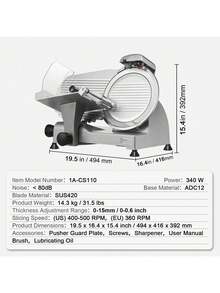 Meat Slicer, 340W Electric Deli Food Slicer With 10" SUS420 Stainless Steel Blade And Built-In Sharpening Stone, 0-0.6 Inch Adjustable Thickness For Commercial And Home Use, Cut Meat And Cheese - Silver - View 7