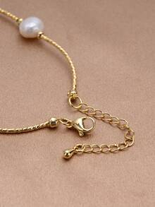 1pc 18K Gold Plated Natural Freshwater Pearl Necklace, Gift For Mother's Day, Valentine's Day, Birthday, Wedding, Engagement, Bride - White - View 3