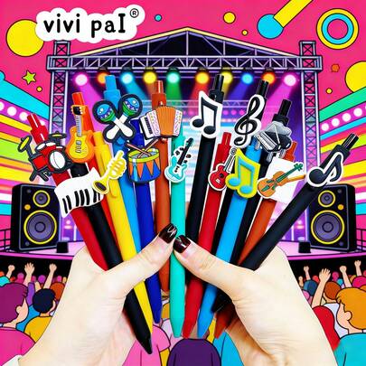 6pcs/24pcs Music Festival Push Button Neutral Pens, 0.5mm Cartoon Decorative Pen Set, Music Push Button Pens, Party Favors/Student Stationery/Holiday Decor Pens, Office & School Supplies
