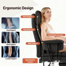 Fumahome Pu-Leather Home Office Desk Chair With High Backrest,Modern Office Chair With Wide Cushion,Adjustable Swivel Computer Chair,500 Lbs Gaming Chair For Office,Gaming Room - 黑色 - 查看 5