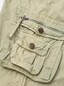 Men's Solid Color Cargo Shorts Cotton Washed Multi-Pocket Waist Lightweight Breathable For Daily Commute Outdoor Camping Beach Vacation Weekend Hiking Street Stroll - Khaki - View 6