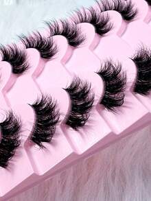 10 Pairs Transparent Half-Strip Soft 3D Faux Mink Lashes With Cat Eye Design, Natural Look - Black - View 6
