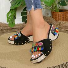 42 Sandalias de plataforma con remaches, sandalias de tacón alto versátiles y cómodas de moda para mujer - verde menta - Ver 3
