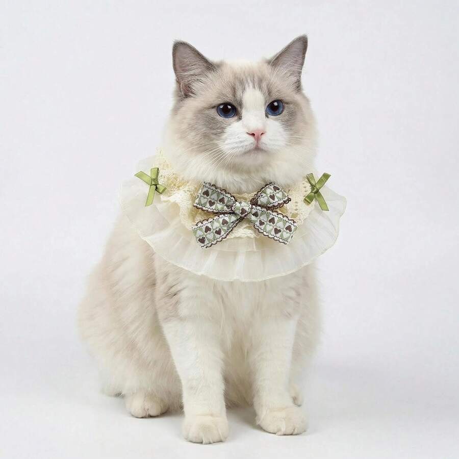 可爱蝴蝶结公主洛丽塔风格宠物围兜，复古田园风狗狗围巾项圈 - 彩色 - 查看 1