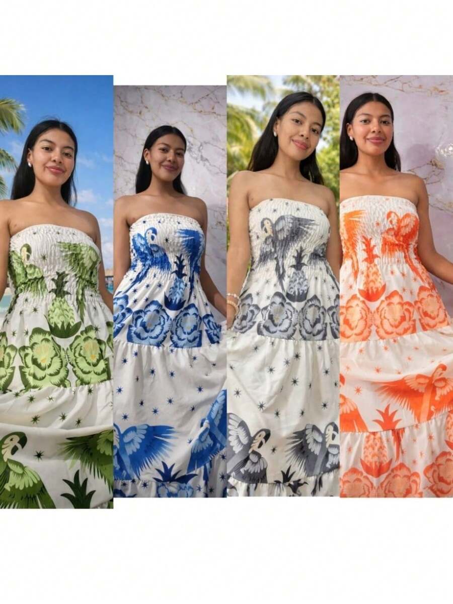 VESTIDO LONGO TOMARA QUE CAIA ESTANPA FLORAL LEVA ELASTEX - Multicolorido - Visão 1