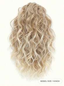 14 Inch Curly Ponytail Tie 14 Inch Claw Shaped Drawstring Ponytail Wig Piece, Brown Mixed Bleached Gold High Ponytail Tie Synthetic Fiber For Women - Multicolor - View 2