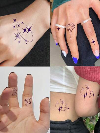 Tattoo Stickers, 2 Pieces, Pet Cats, Dogs, Paw Prints, Y2K Style Stars And Moons Human Art Design, Matte Long-Lasting Non-Permanent Herbal Tattoo, One-Time For 7-14 Days, Suitable For Fingers And Wrists ,Parties And Gatherings, An Ideal Gift.