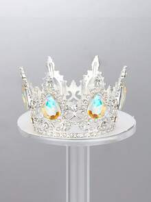 1pc Crown Bridal Headpiece, Luxury Shiny Round Princess Crown Flower Decor For Wedding Dress Valentine's Day Accessories,Summer,Beach - Multicolor - View 17