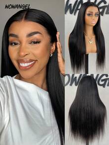 WOWANGEL 32英寸 13x6 超高密度 250% 直发蕾丝前假发，无缝真人发刘海假发，适合各种场合，如派对、毕业典礼、旅行、婚礼、游泳、度假和日常生活 - Natural Black - 查看 3
