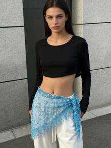 1件装女士时尚波西米亚风花朵刺绣流苏三角巾，多功能围巾，时尚三角肚皮舞臀巾，女士泰国/阿拉伯舞裙腰带 - 純色 - 查看 6