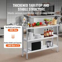 Mesa de Preparación de Alimentos 356x1219x864 mm Mesa de Trabajo de Cocina Comercial de Acero Inoxidable con 2 Estantes Inferiores Ajustables Mesa de Preparación para Parrilla, Cocina, Hogar - 356 x 1219 x 864 mm - Ver 3