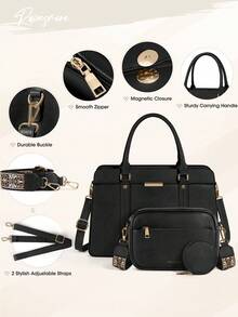 Handtaschen für Damen, 3er-Set mit Schultertasche, Münzbörse, Handtasche aus PU-Leder für Arbeit, Schule, Lässig - Verschiedenfarbig - Übersicht 5