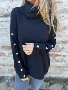 Full Size Turtleneck Long Sleeve Sweater Plus Size - Black - View 1