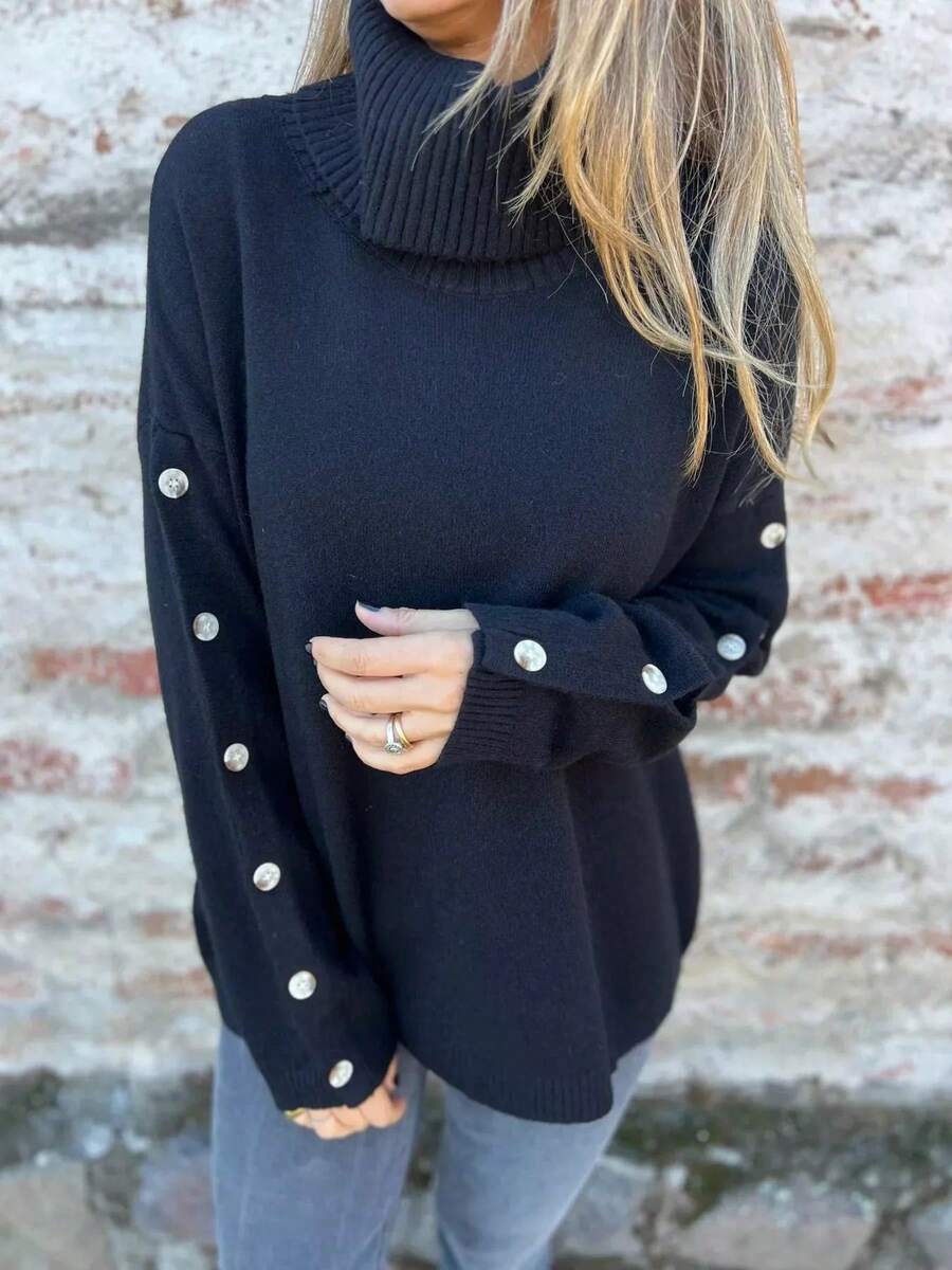 Full Size Turtleneck Long Sleeve Sweater Plus Size - Black - View 1