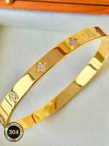 Znice New Fashion Stainless Steel High Quality Flower Shiny Women's Bangle Nail Bracelet Jewelry Set, Suitable For Women's Daily Wear - Gold - View 7