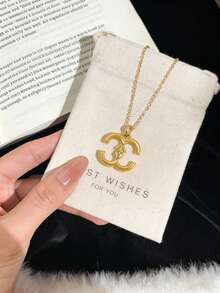 2026新款奢华复古925纯银心形双C项链，女士项链，百搭项链，适合日常佩戴，精美礼品 - 彩色 - 查看 2