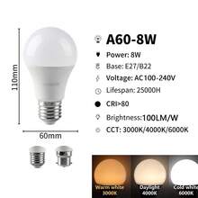 Bombilla LED inteligente con atenuación de memoria de 3 cintas 3000K/4000K/6000K AC110V 220V E27 B22 8W-24W alta eficiencia luminosa 100LM/sin parpadeo PX5H - A80 24W - Ver 9