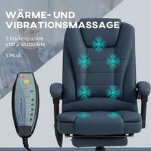 Massage Office Chair, 7 Vibration Points, Adjustable Footrest And Backrest, Supports Up To 120 Kg, Leather Look, Blue - A - View 5
