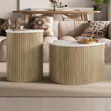 Modern Minimalist Coffee Table, Marble Vein, Wood Vein, Scandinavian Style Side Table, Multifunctional Living Room Table. - Wood Color+White - View 3