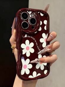 Floral Cream Wavy Edge Burgundy Minimalist Shockproof Thick Phone Protective Case, Compatible With Iphone 17/17 Pro/17 Pro Max, 16 XR/7/8, 15 Pro Max, 12 Pro Max, 13 Pro Max, 14 Pro Max, 13, 14, 11, 12P, 14, P11, Soft Shell, P12 Anti-Drop, XS, XR, 7/8P, 7/8GES2 - Multicolor - View 1