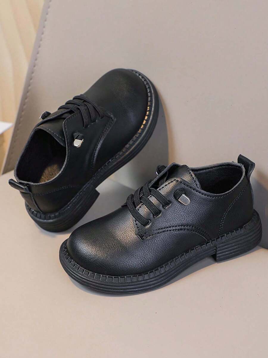 1双男童新款时尚黑色低帮平底鞋，软底防滑儿童小皮鞋，英伦风儿童休闲乐福鞋，适合春、夏、秋、冬四季穿着。 - 黑色 - 查看 1