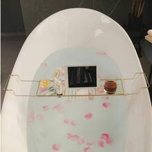1pc Adjustable Metal Bathtub Tray - Extendable Metal Bathroom Storage Rack - A - View 4