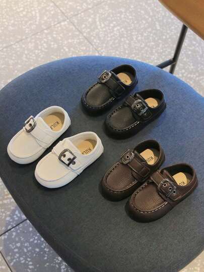 1 Pair Toddler Girls/Boys Soft Bottom Anti-Slip Round Toe Buckle Strap Casual Shoes, Simple & Fashionable, Lightweight Loafers Suitable For All Seasons