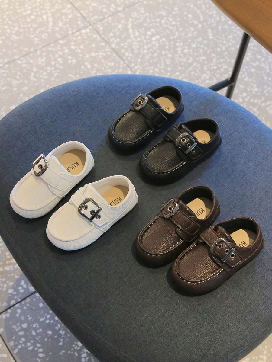 1 Pair Toddler Girls/Boys Soft Bottom Anti-Slip Round Toe Buckle Strap Casual Shoes, Simple & Fashionable, Lightweight Loafers Suitable For All Seasons - White - View 1