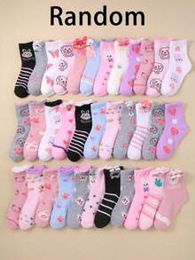 20 Pairs Kids Mid-Calf Socks, Featuring Striped, Polka Dot, Bow, And Animal Patterns, Suitable For Casual, Sports, School Occasions. Great As Birthday, Holiday, Children's Day Gifts For Kids - Multicolor - View 15