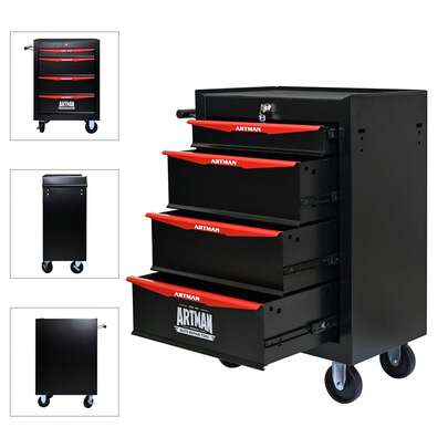 4 Drawers Tool Cart On Wheels, Stainless Steel Countertop Multifunctional Rolling Tool Storage Chest, Drawer Rolling Trolley Organizer Tool Box For Garage,Workshop