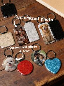 1PC Customized Heat Transfer Keychain, Personalized Photo Keychain, PU Leather Glitter Creative Keychain, Customized 2D Flat Hanging Decoration, Backpack Pendant Decoration, Customized Pet Memorial Gift, Surprise Gift, Beautiful Accessory, Romantic Gift, Customized Text, Boyfriend/Girlfriend Gift, Parents/Mother Gift, Couples/Couple/Best Friend Gift, Holiday Gift Partner - Multicolor - View 1