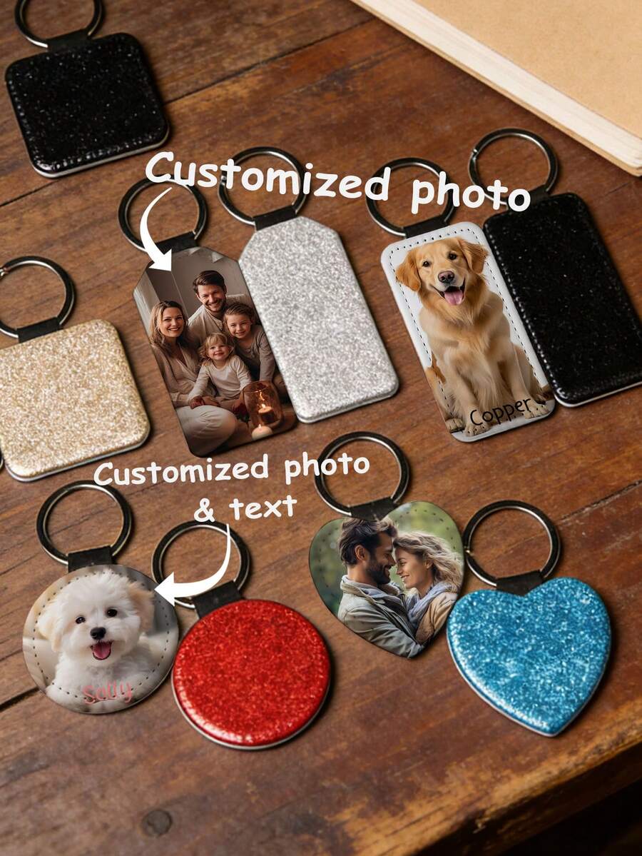1PC Customized Heat Transfer Keychain, Personalized Photo Keychain, PU Leather Glitter Creative Keychain, Customized 2D Flat Hanging Decoration, Backpack Pendant Decoration, Customized Pet Memorial Gift, Surprise Gift, Beautiful Accessory, Romantic Gift, Customized Text, Boyfriend/Girlfriend Gift, Parents/Mother Gift, Couples/Couple/Best Friend Gift, Holiday Gift Partner - Multicolor - View 1