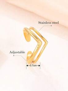 A Double-Layered V-Shaped Design Ring That Is Easy, Unique, Elegant, And Luxurious. This Women'S Ring Is Made Of 304 Stainless Steel And Features An Adjustable Open Design, Making It Suitable For Everyday Wear, Vacations, Holidays, Parties - Multicolor - View 11