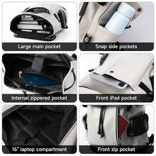 Leather Laptop Backpack For Men Vintage Backpack Fits 15.6\ Laptop Waterproof Drawstring Backpack For Travel Daily Business White - White - View 5
