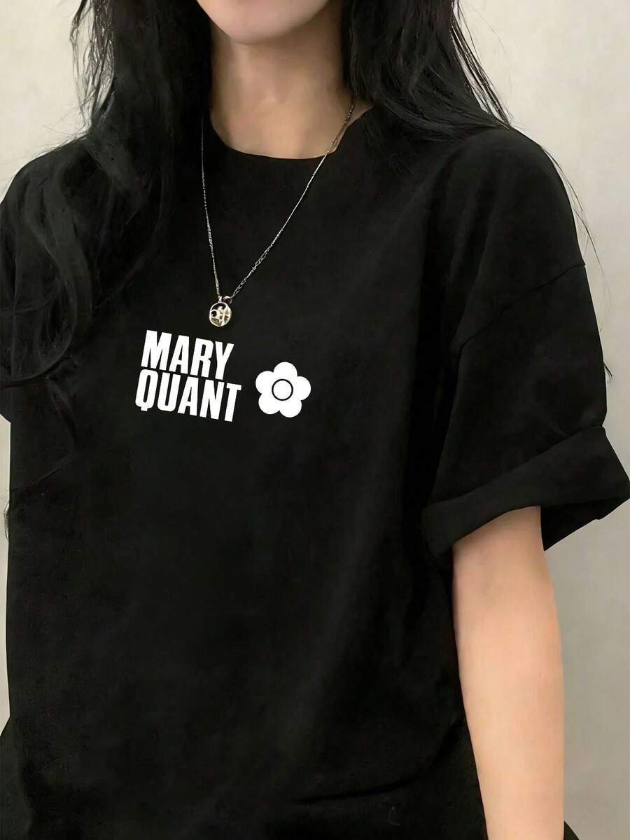 200g Pure Cotton T-Shirt 2025 Summer Ladies New Short Sleeve Pure Cotton Holiday Pattern Short Sleeve Round Neck Couple Wear Small Shirt Tops - màu đen - Xem 1