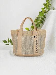 Customizable Personalized Woven One Shoulder/Crossbody Tote Bag, Large Capacity Women's Handbag, Suitable For Travel, Vacation, Outdoor, Beach Use, Great Summer Gift For Family, Friends, Mothers - Multicolor - View 6