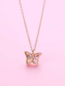 1件装女孩可爱蝴蝶锌合金吊坠项链，饰有心形和星星亮片，适合日常佩戴和作为礼物 - 均碼 - 查看 1