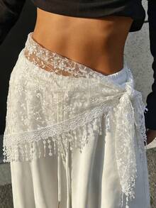 1件装女士时尚波西米亚风花朵刺绣流苏三角巾，多功能围巾，时尚三角肚皮舞臀巾，女士泰国/阿拉伯舞裙腰带 - 純色 - 查看 4