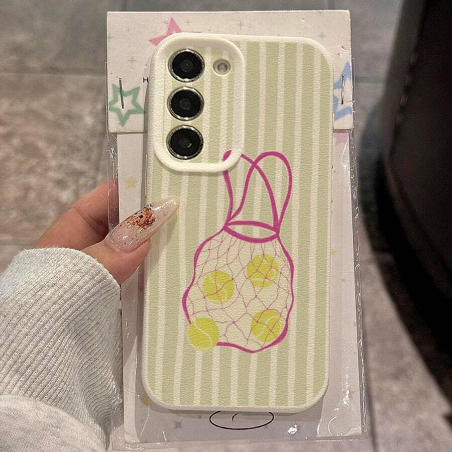 1个TPU材质绿色条纹趣味网球图案时尚手机壳，兼容三星/红米机型 - 白色 - 查看 1