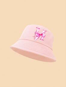 1顶蝴蝶结字母印花儿童渔夫帽，时尚百搭，适合女孩返校、日常佩戴、防晒、节日礼物 - 粉色 - 查看 21
