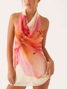 Women Floral Print Halter Backless Sleeveless Mini Dress, Resort Dresses For Women,Vacation Outfits ,Sexy Outfits For Women,,Bohemian Clothes Vacation Dress,Suitable For Going Out, Concert, Party, Club Outfits, Date, Night Out,Vacation ,Beach Outfits,Garden Wedding Guest Dress, Elegant Dress For Women,Valentine's Day,For Autumn And Winter,Sexy Elegant Party,Graduation,Prom,Luxury Evening, National Day, New Year Clothes, Going Out Outfit, - 粉色 - 查看 4