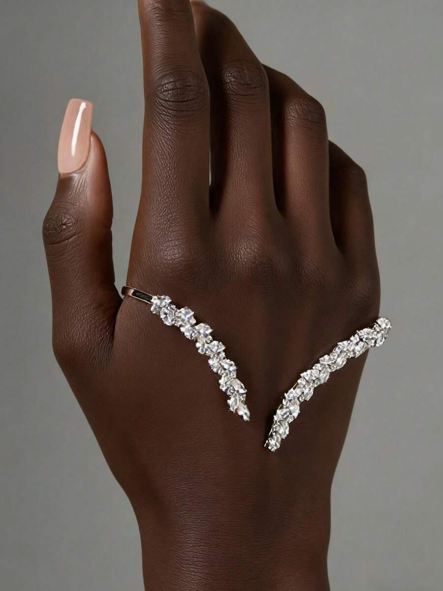 1件时尚金色锆石不对称牙齿形状可调节手链，女士款，适合派对、送礼。 - 銀色 - 查看 1