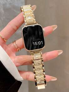 1条兼容表带，提供38mm、40mm、41mm、42mm、44mm、45mm、49mm尺寸，女士珠宝替换金属表带，闪亮，适用于S9，水钻复古表带，金属表带，S8女士Ultra2表带，兼容SE9/8/7/6/5/4/3/2/1 Apple Watch8，水钻女孩第七代新款SE创意S6高端金属手表，搭配夏季配饰 - 金色 - 查看 13