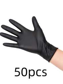 10/20/50/100 双装一次性加厚丁腈手套，无粉、无乳胶、防水、左右手通用，适用于家庭清洁、厨房、户外使用，清洁手套 | 丁腈手套 | 无粉手套 - 黑色 - 查看 19