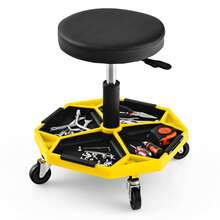 COSTWAY Adjustable Rolling Creeper Stool, Pneumatic Rolling Mechanic Stool W/ Tool Storage Tray, 4 Universal Wheels, Functional Creeper Seat For Garage, Repair Shop, 330 LBS Max Load, Yellow - A - View 10