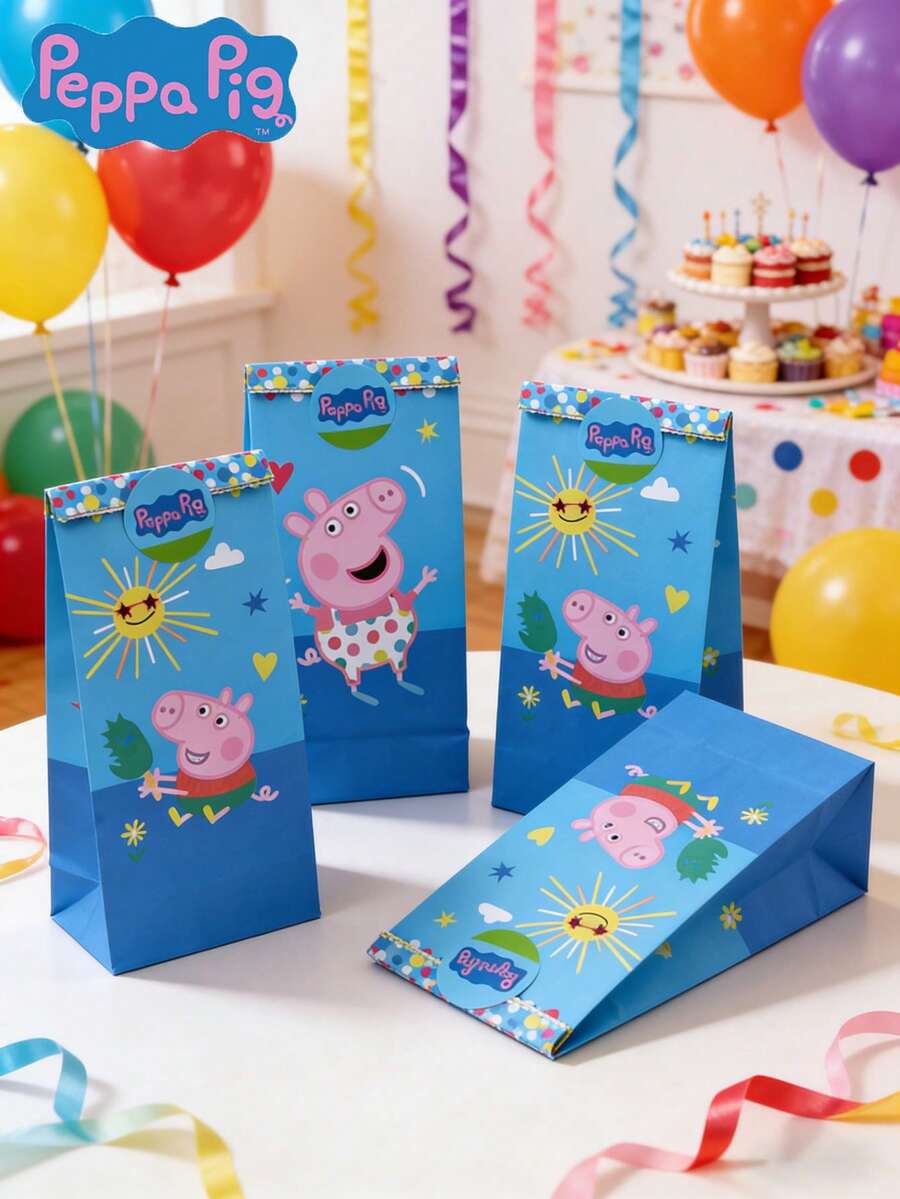 Hasbro 10个孩之宝官方授权小猪佩奇卡通糖果盒礼品袋，带封口贴纸，卡通设计生日派对糖果礼品袋，送给亲朋好友的庆祝用品 - 彩色 - 查看 1