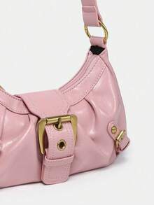 1pc Women's Vintage Mille Doux Wasteland Style Soft Distressed Leather Bag, Rivets And Needle Buckle Decoration, Wrinkle And Cloud Patterns, Shoulder/Crossbody Bag, Suitable For Work, Commute, Date And Party, Tready Crescent Moon Bag For Women - Hồng - Xem 3