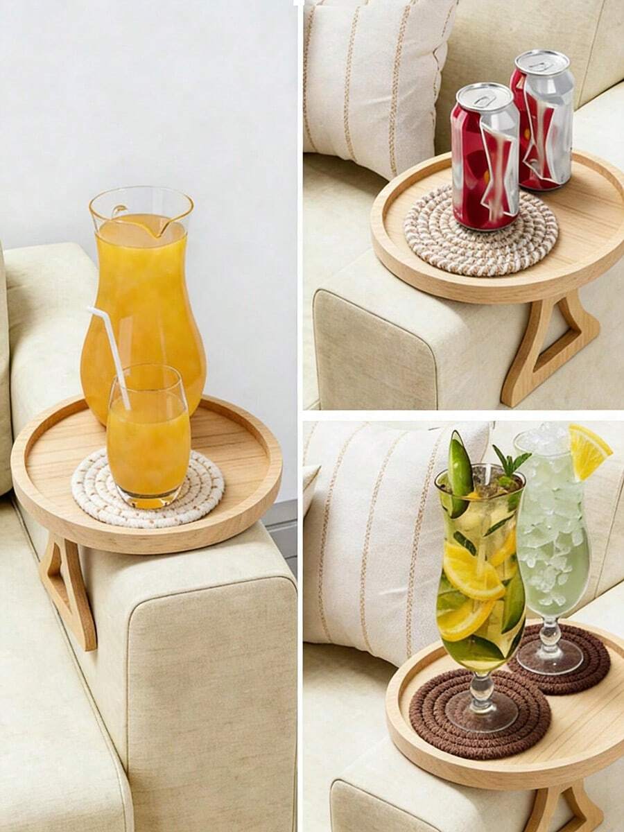 1pc Wooden Sofa Armrest Tray, Foldable Portable Couch Arm Tray, Waterproof Easy-Clean Anti-Slip Breakfast Tray, Multifunctional For Drinks Phones Snacks Remote Controls, Ideal Christmas Gift